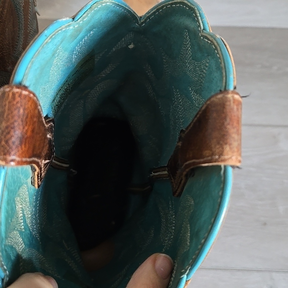 Sold Ariat Women 10008017 Brown & Teal Western Boots Square Toe Shoes Sz 9B - Picture 9 of 16